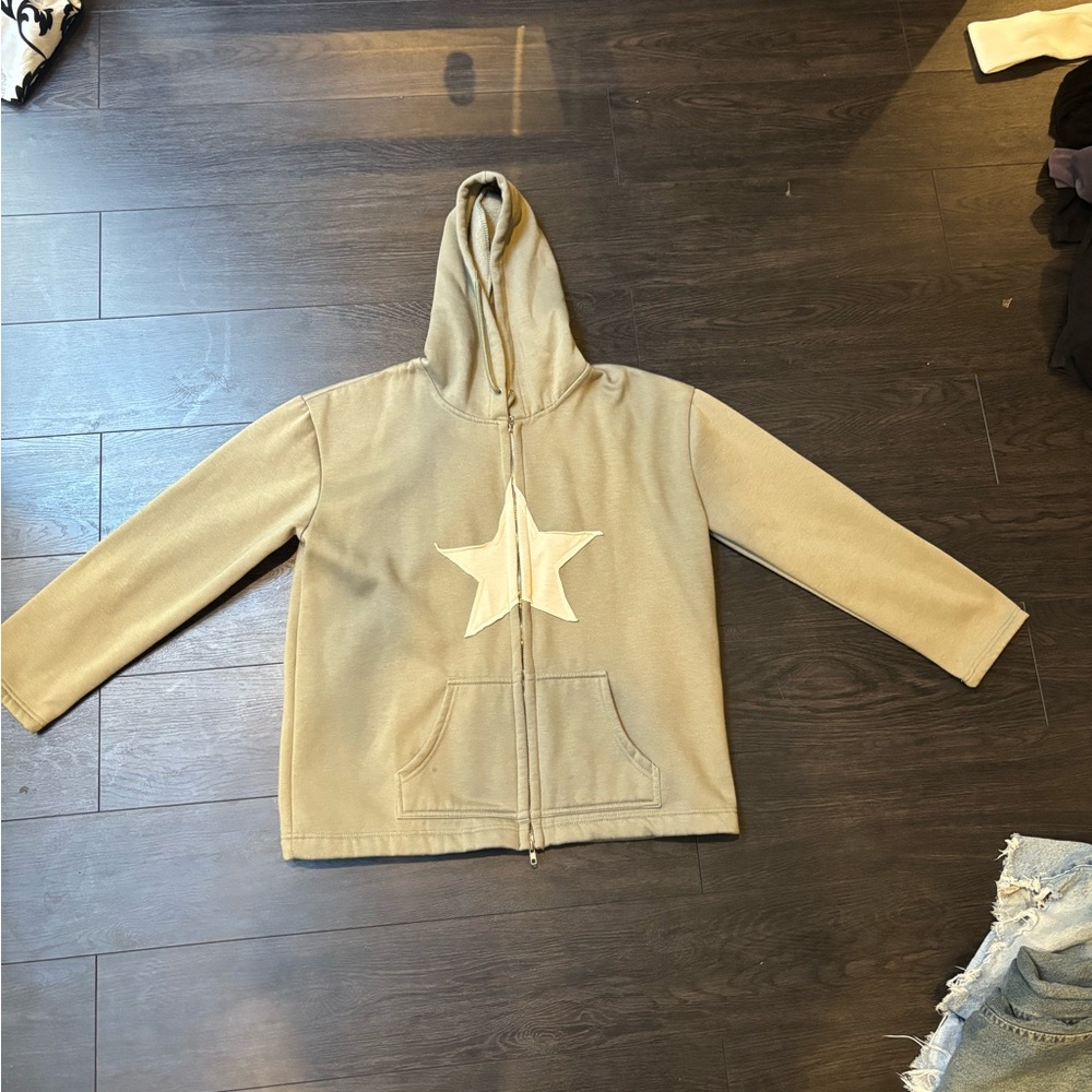 Brandy Melville Tan Hoodie with White Star